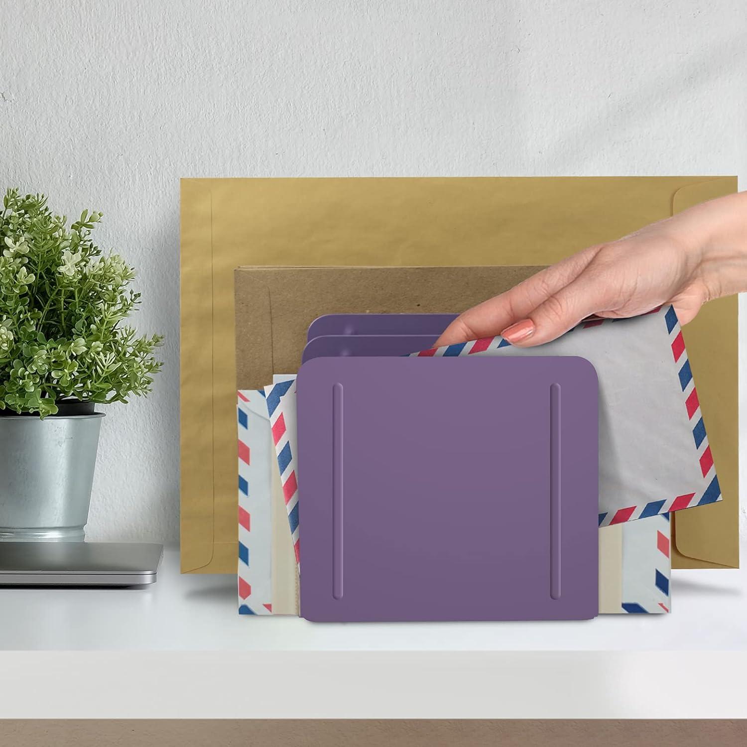 imageAcrimet 4 Section Vertical Metal File Sorter Desktop File Organizer Compact and Efficient Solution for Papers ampamp Folders  Purple Color