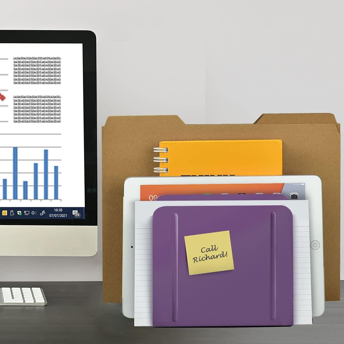 imageAcrimet 4 Section Vertical Metal File Sorter Desktop File Organizer Compact and Efficient Solution for Papers ampamp Folders  Purple Color