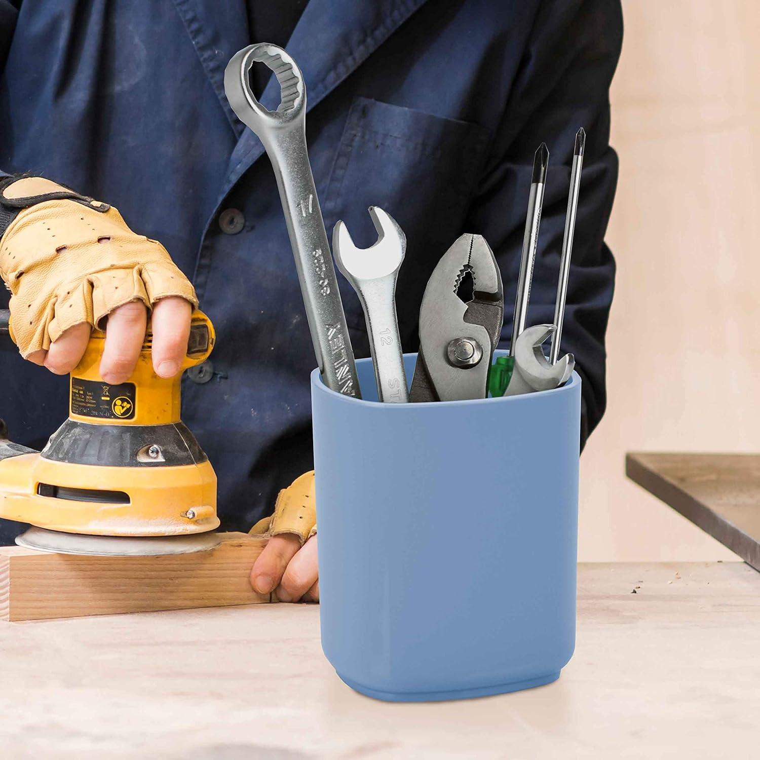 imageAcrimet Jumbo Pencil Holder Pen Cup Caddy SuperSized Desktop Organizer for Students Artists and Professionals Plastic Solid Blue Color