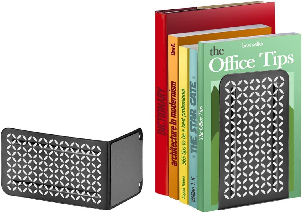 imageAcrimet Metal Bookends Jumbo Size 9quot H x 4quot W x 412quot D NonSkid Book Stand for Shelves Heavy Duty Book Stopper Silver 1 PairBlack Bookend With Silver Design