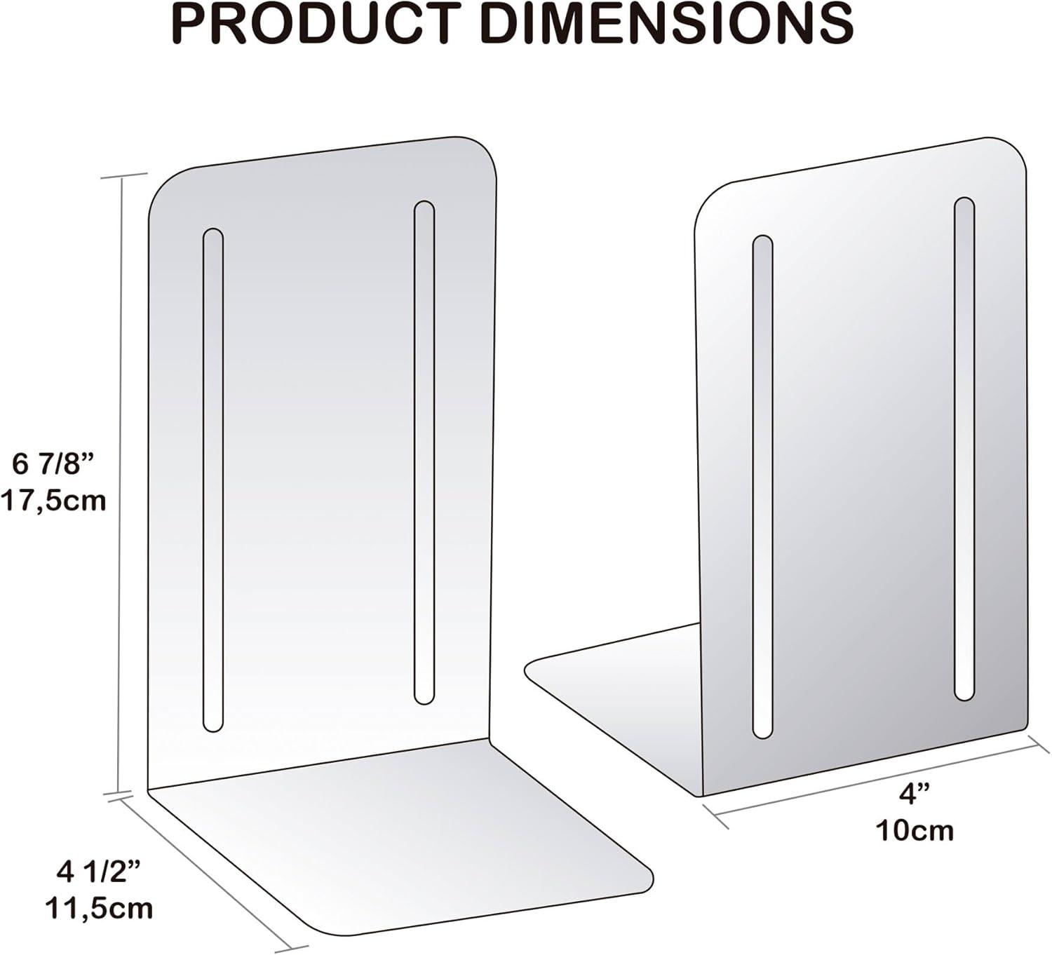 imageAcrimet Metal Bookends Jumbo Size 9quot H x 4quot W x 412quot D NonSkid Book Stand for Shelves Heavy Duty Book Stopper Silver 1 PairBlack Bookend With Silver Design