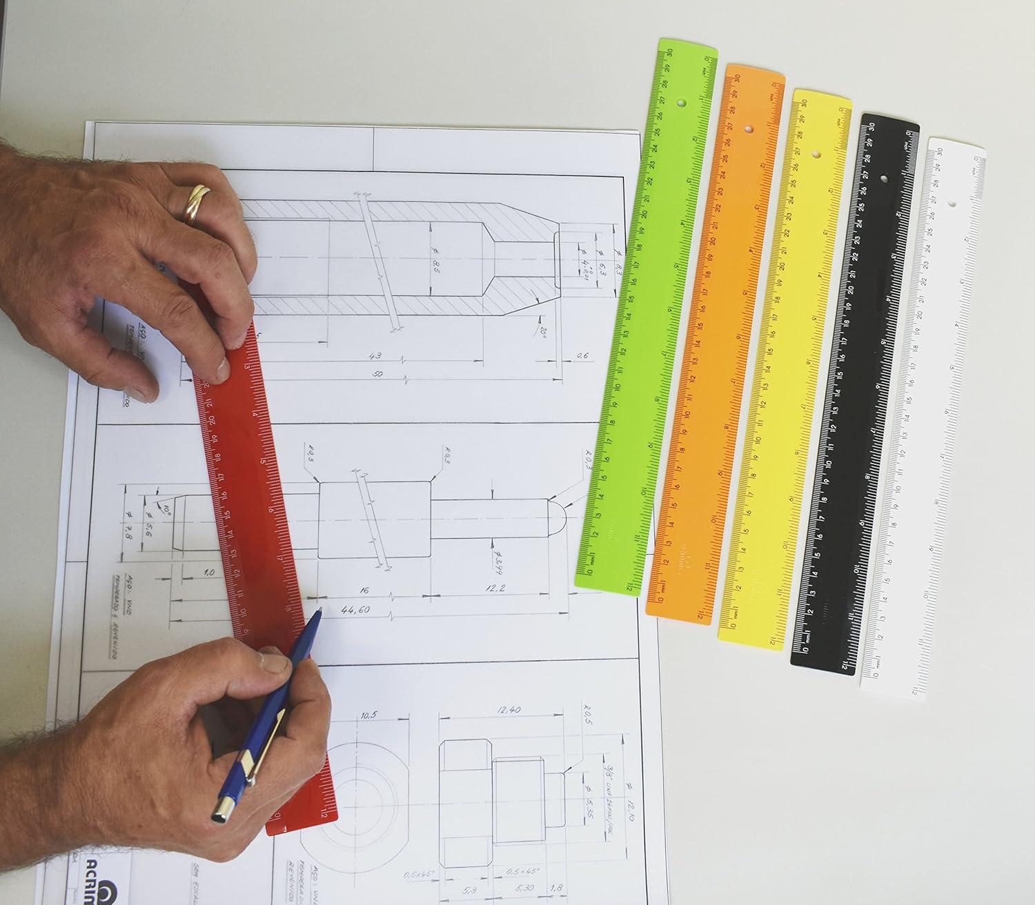 imageAcrimet Plastic Ruler 12 Inches 30 Centimeters Measuring Device Tool for Student School Office Heavy Duty Citric Assorted Color 6 Pack