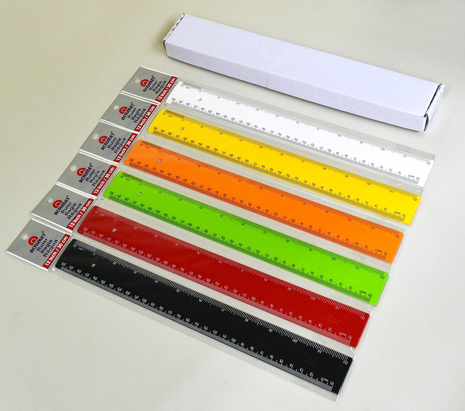 imageAcrimet Plastic Ruler 12 Inches 30 Centimeters Measuring Device Tool for Student School Office Heavy Duty Citric Assorted Color 6 Pack