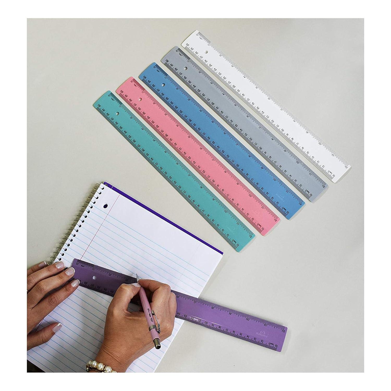imageAcrimet Plastic Ruler 12 Inches 30 Centimeters Measuring Device Tool for Student School Office Heavy Duty Pastel Assorted Color 6 Pack