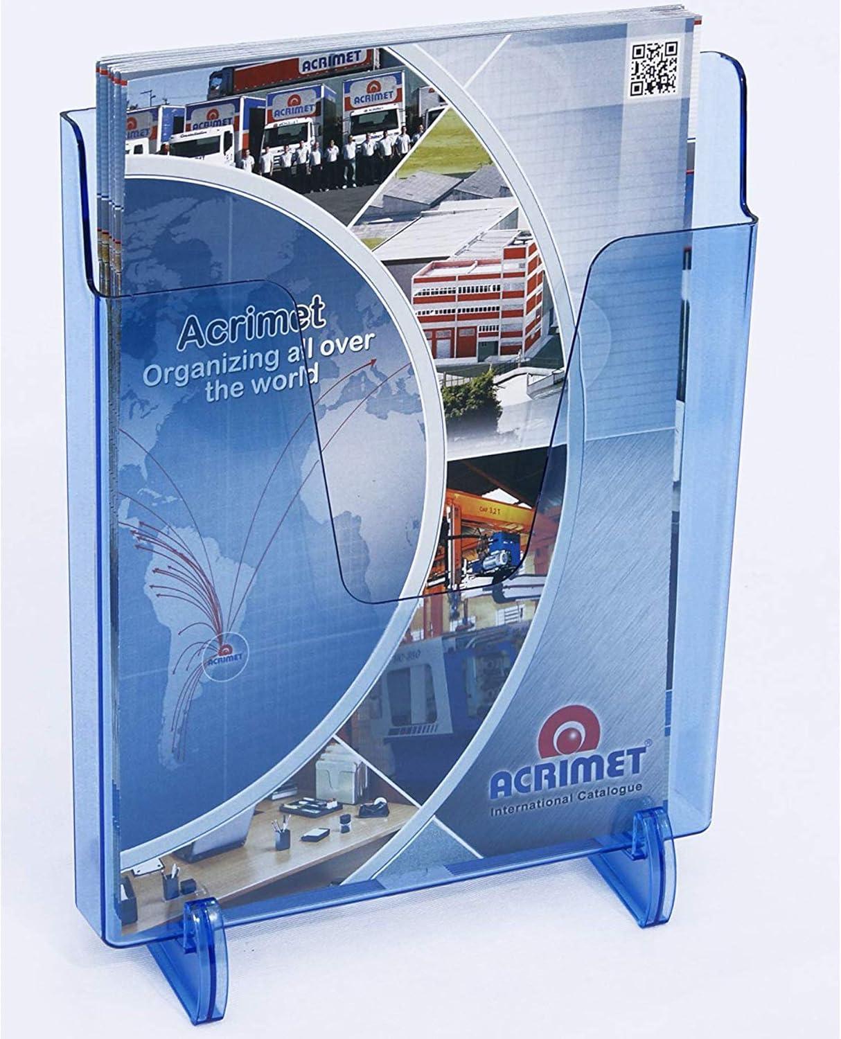 imageAcrimet Pocket File Holder Vertical Design Brochure Display for Wall Mount or Countertop Use Removable Supports Included Letter Size Clear Blue Color