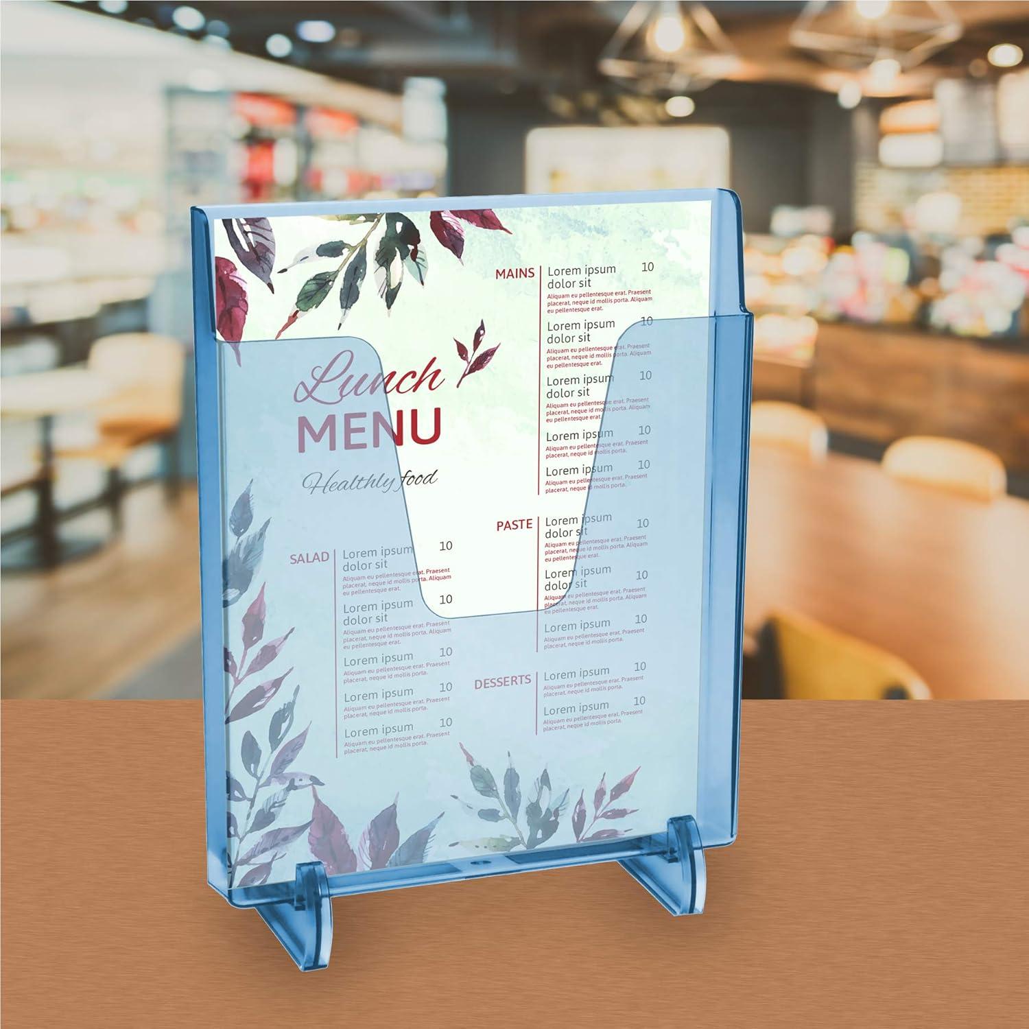 imageAcrimet Pocket File Holder Vertical Design Brochure Display for Wall Mount or Countertop Use Removable Supports Included Letter Size Clear Blue Color