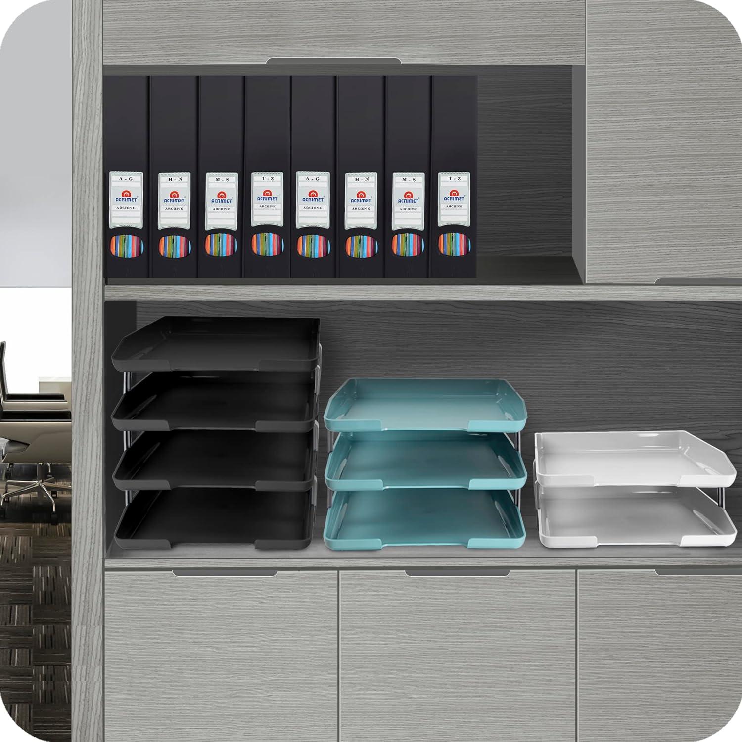 imageAcrimet Traditional 2 Tier Letter Tray Front Load Design A4 Letter Size Desktop Organizer Plastic Black Color