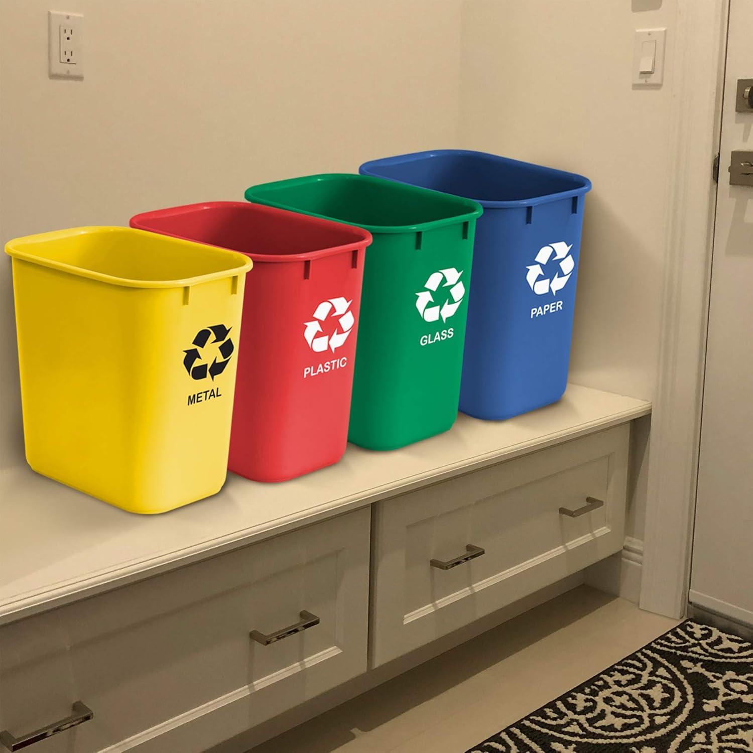 imageAcrimet Wastebasket Bin for Recycling 675 Gallon 27 Quart 25552 Liter Made of Plastic MetalYellow PaperBlue GlassGreen PlasticRed Set of 4