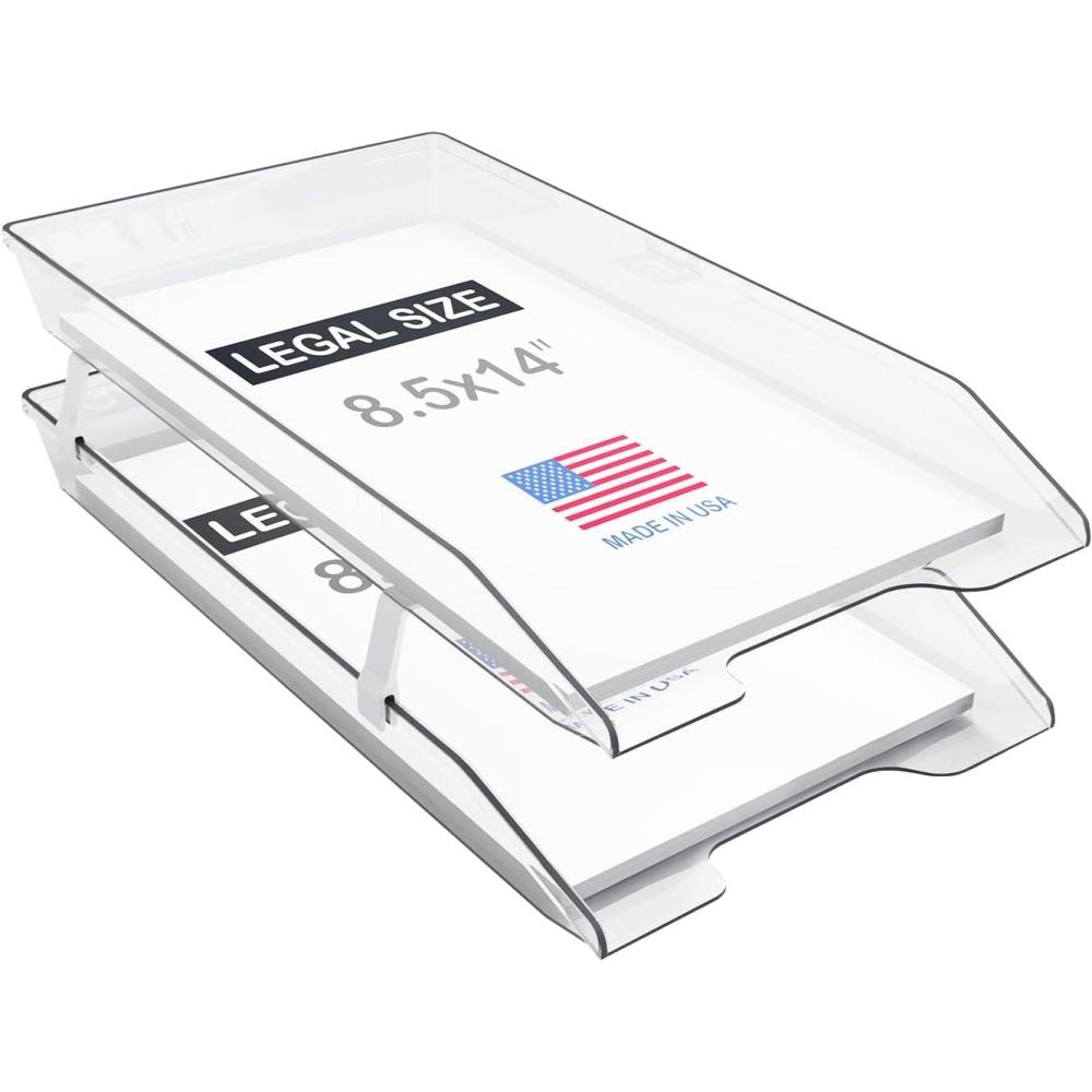 imageAcrimet 2 Tier Legal Letter Tray Facility Front Load Legal Size Plastic Clear Crystal Color Made in USA