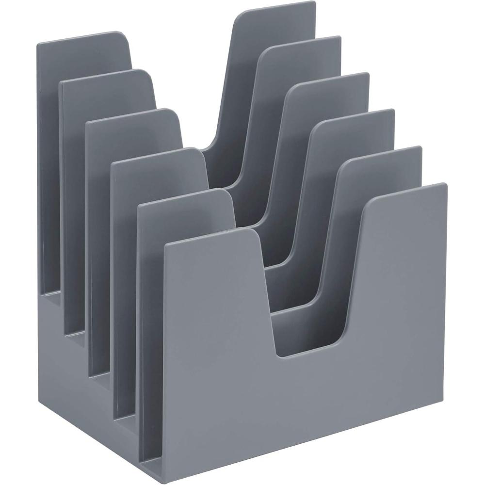 imageAcrimet 5 Section Incline File Sorter Organizer Mail Folder Letter Desk Organizer Rack for Office Organization Desktop Plastic Silver Color