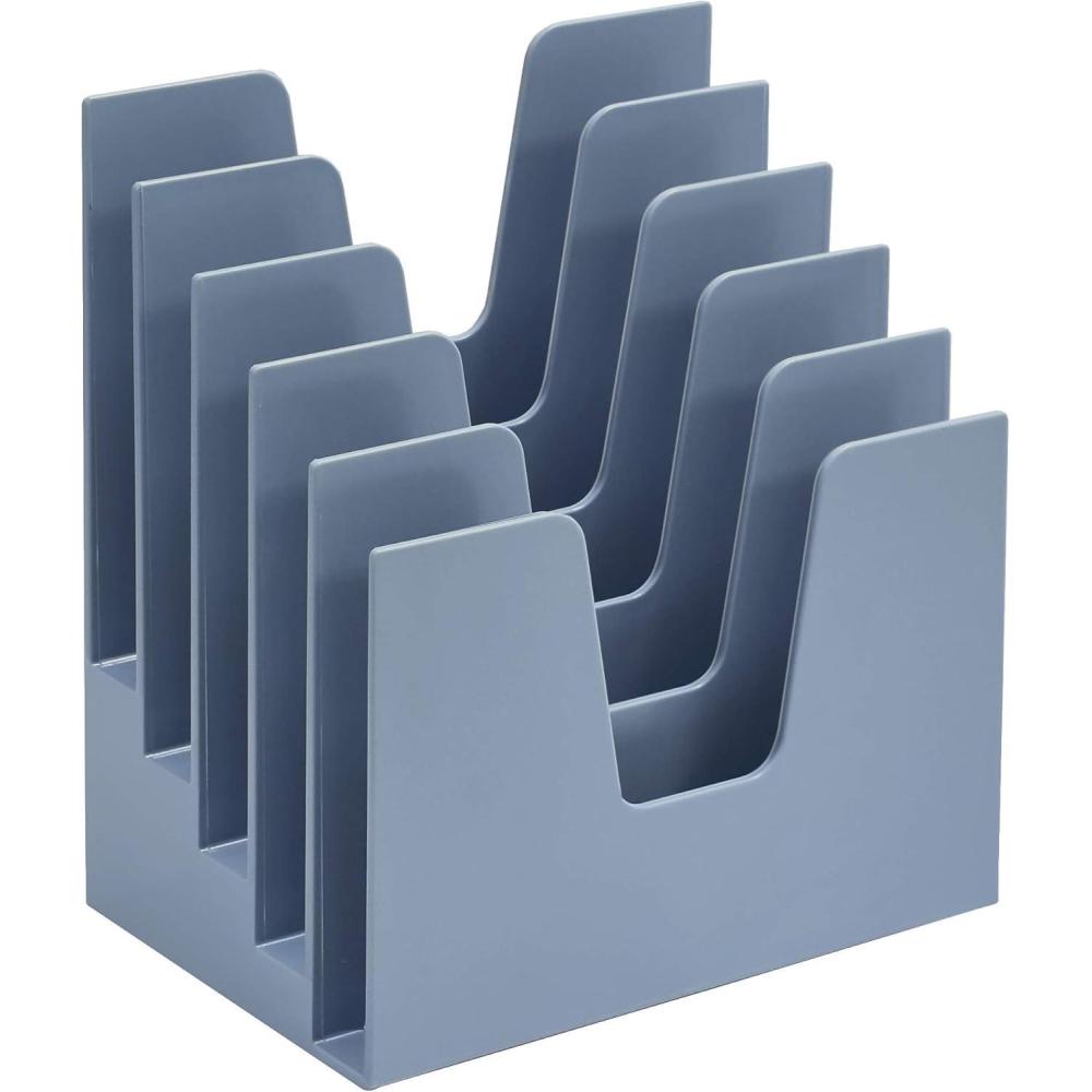 imageAcrimet 5 Section Incline File Sorter Organizer Mail Folder Letter Desk Organizer Rack for Office Organization Desktop Plastic Solid Blue Color
