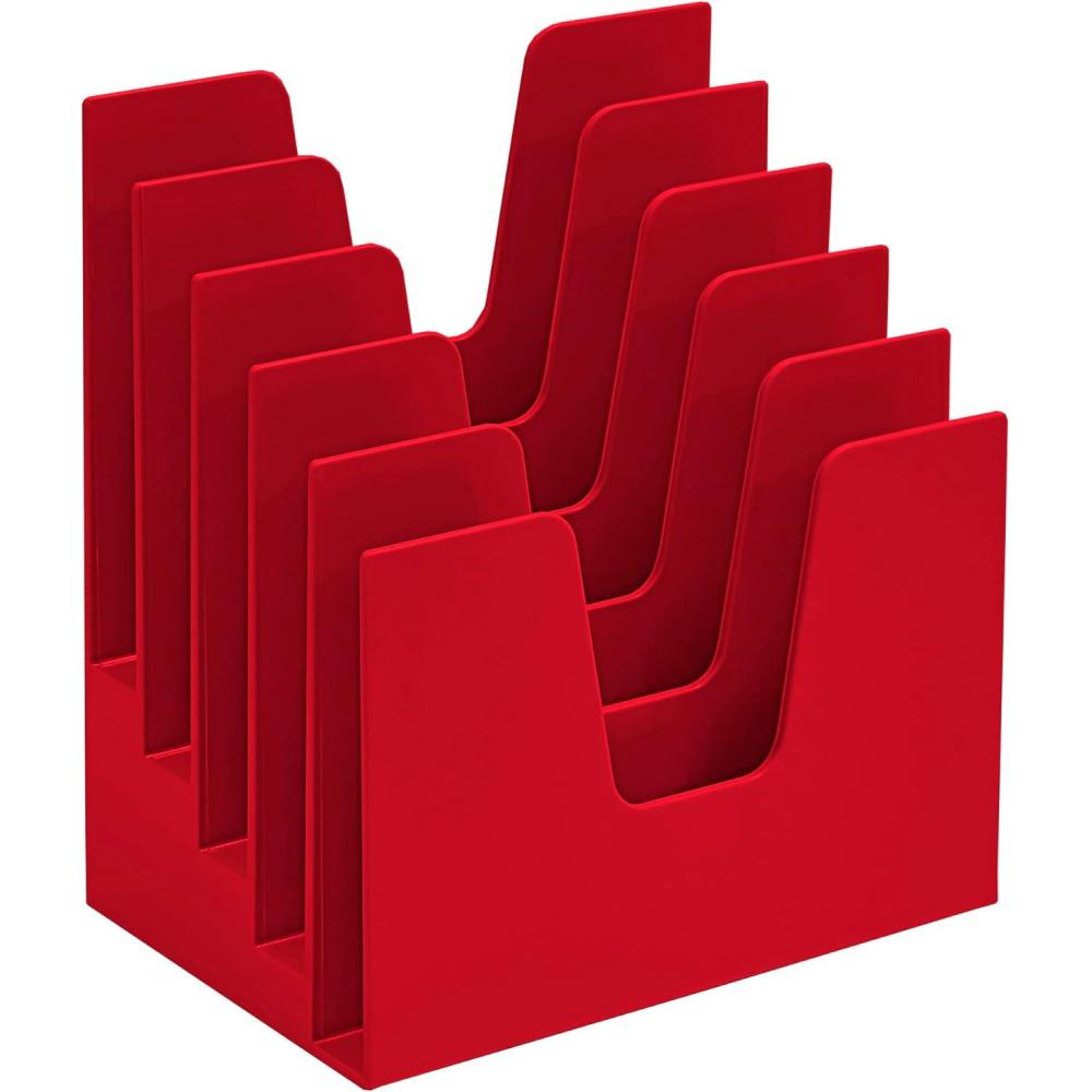 imageAcrimet 5 Section Incline File Sorter Organizer Mail Folder Letter Desk Organizer Rack for Office Organization Desktop Plastic Solid Red Color