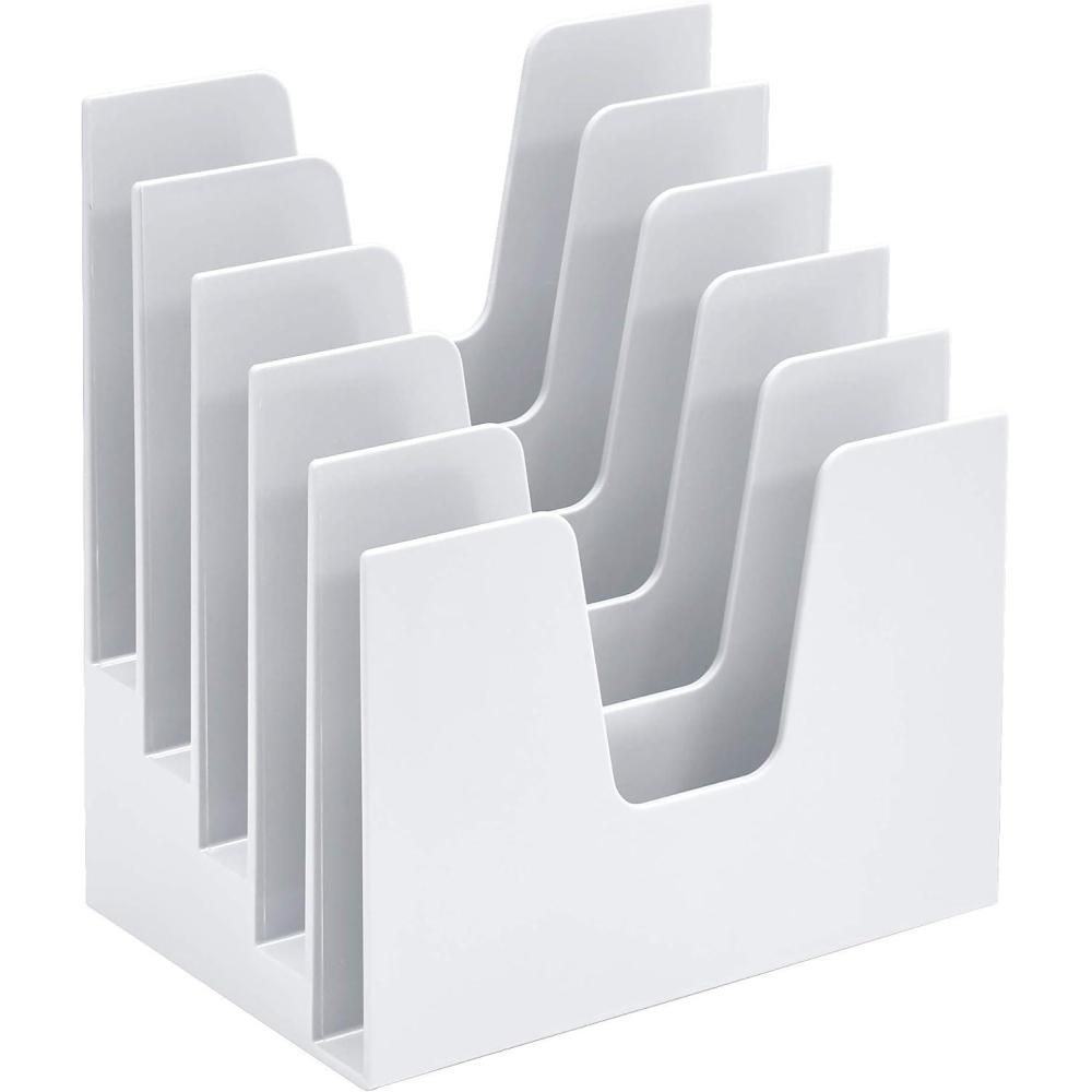 imageAcrimet 5 Section Incline File Sorter Organizer Mail Folder Letter Desk Organizer Rack for Office Organization Desktop Plastic White Color