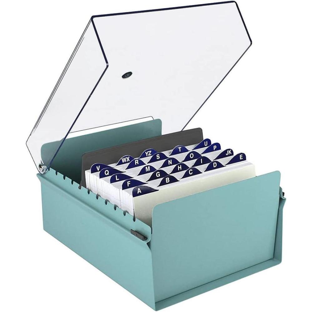 imageAcrimet 6 x 9 Card File Holder Organizer Box Metal Base Heavy Duty AZ Index Cards and Divider Included Green Color with Crystal Plastic Lid Cover