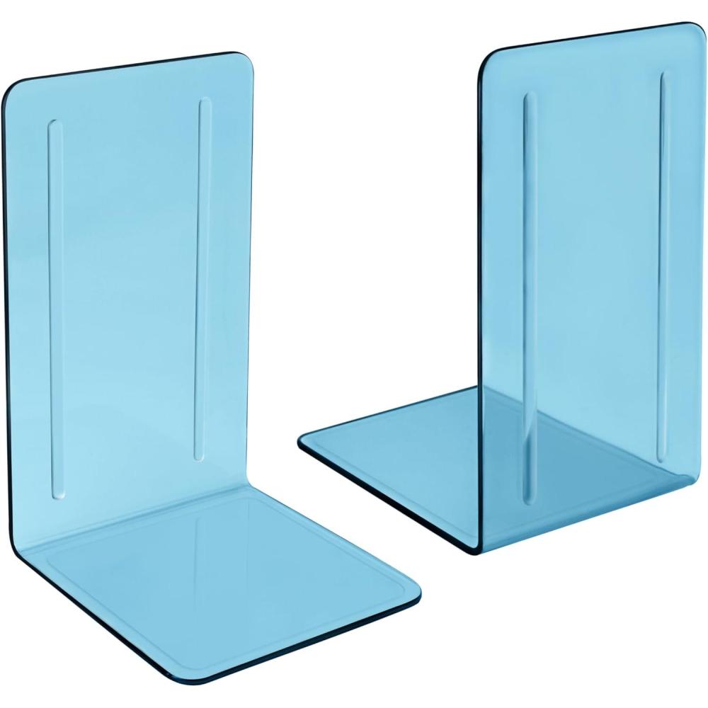 imageAcrimet Bookends 1 Pair Clear Plastic Bookends for Shelves or Desktop Book Holder for Home Office Library School Clear Crystal ColorClear Blue
