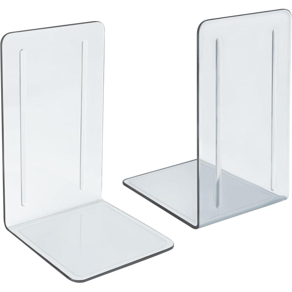 imageAcrimet Bookends 1 Pair Clear Plastic Bookends for Shelves or Desktop Book Holder for Home Office Library School Clear Crystal ColorClear Crystal