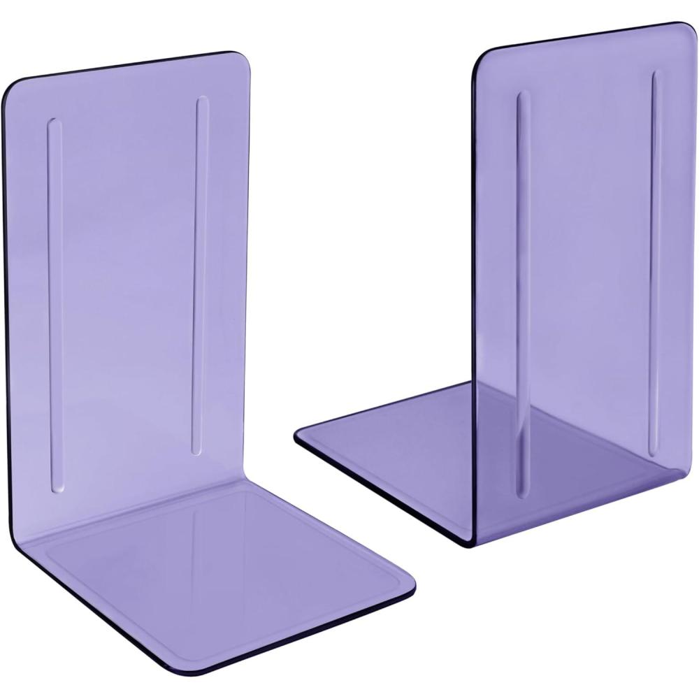 imageAcrimet Bookends 1 Pair Clear Plastic Bookends for Shelves or Desktop Book Holder for Home Office Library School Clear Crystal ColorClear Purple