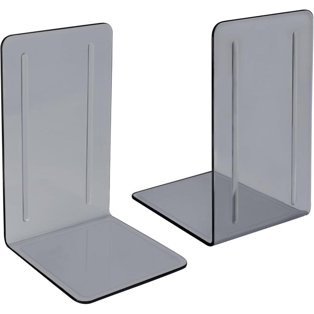 imageAcrimet Bookends 1 Pair Clear Plastic Bookends for Shelves or Desktop Book Holder for Home Office Library School Clear Crystal ColorClear Smoke
