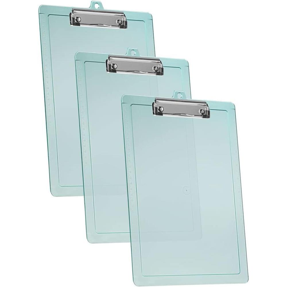 imageAcrimet Clipboard Letter Size A4 13 38 x 9 716 Low Profile Clip with Side Rulers Plastic Clear Green Color 3 Pack