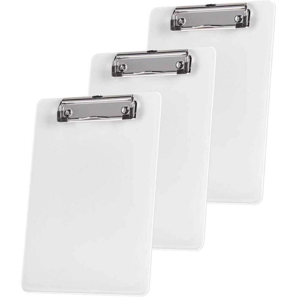 imageAcrimet Clipboard Memo Size A5 9 14 x 6 516 Low Profile Clip Plastic White Color 3 Pack