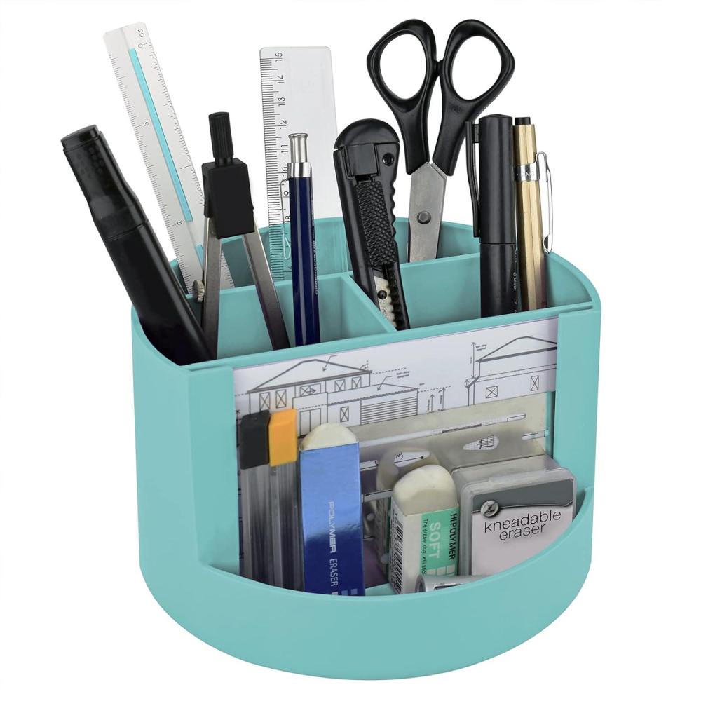 imageAcrimet Compact Desktop Organizer 4 Spacious Slots Round Pencil and Accessories Holder with Photo Slot Ideal for Office Art Supplies Vanity Storage and Home Organization Solid Green Plastic