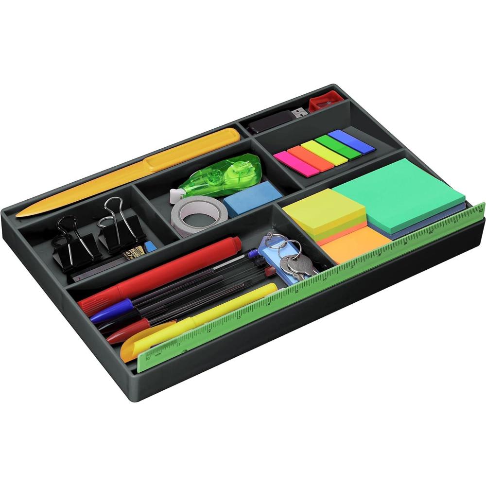 imageAcrimet Desk Drawer Organizer Tray with 8 compartments Bin MultiPurpose for Desk Supplies and Accessories Plastic Black ColorBlack