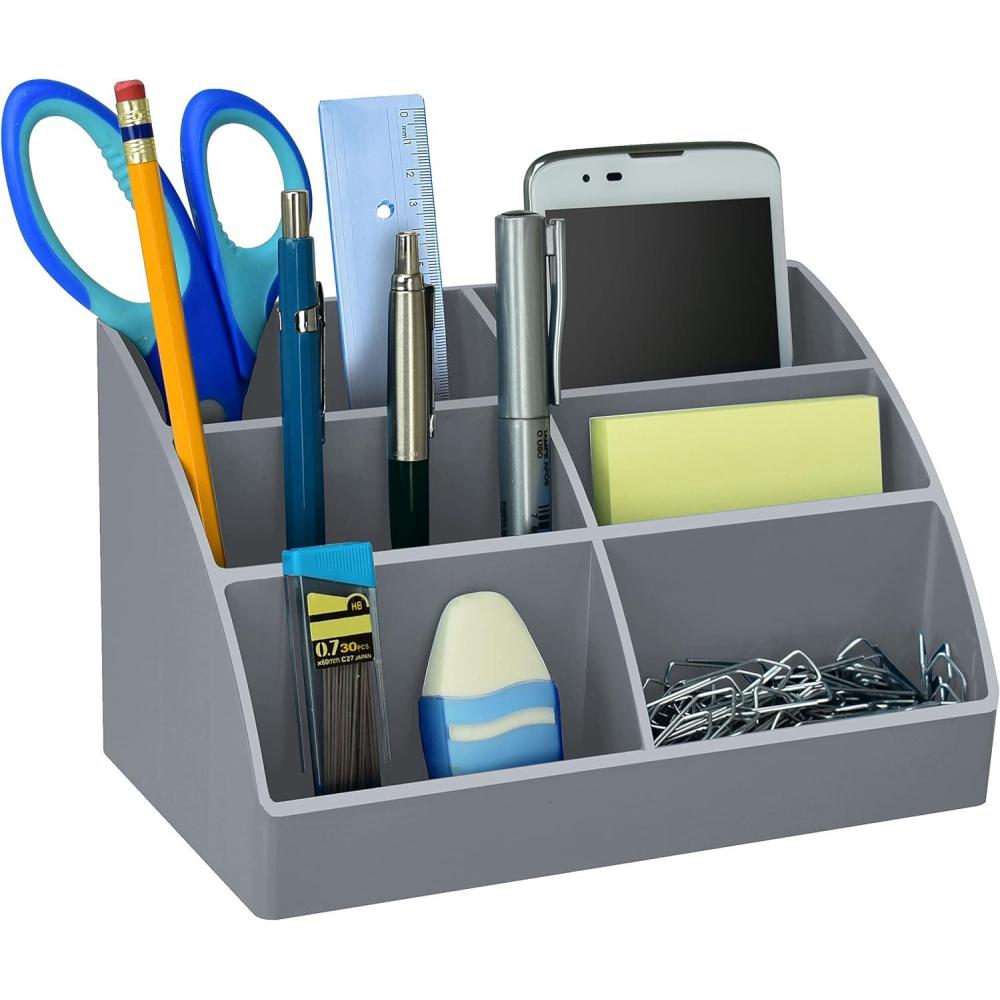 imageAcrimet Desktop Organizer  Easy Organizer Caddy Holder for Office Home and School use Plastic Silver Color