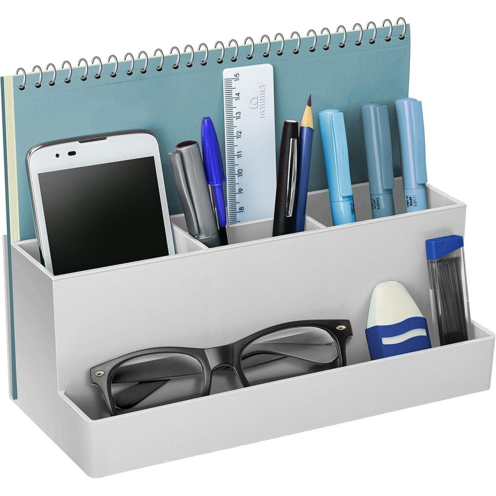 imageAcrimet Desktop Organizer  Multi Organizer Caddy Holder for Office Home and School use Plastic White Color