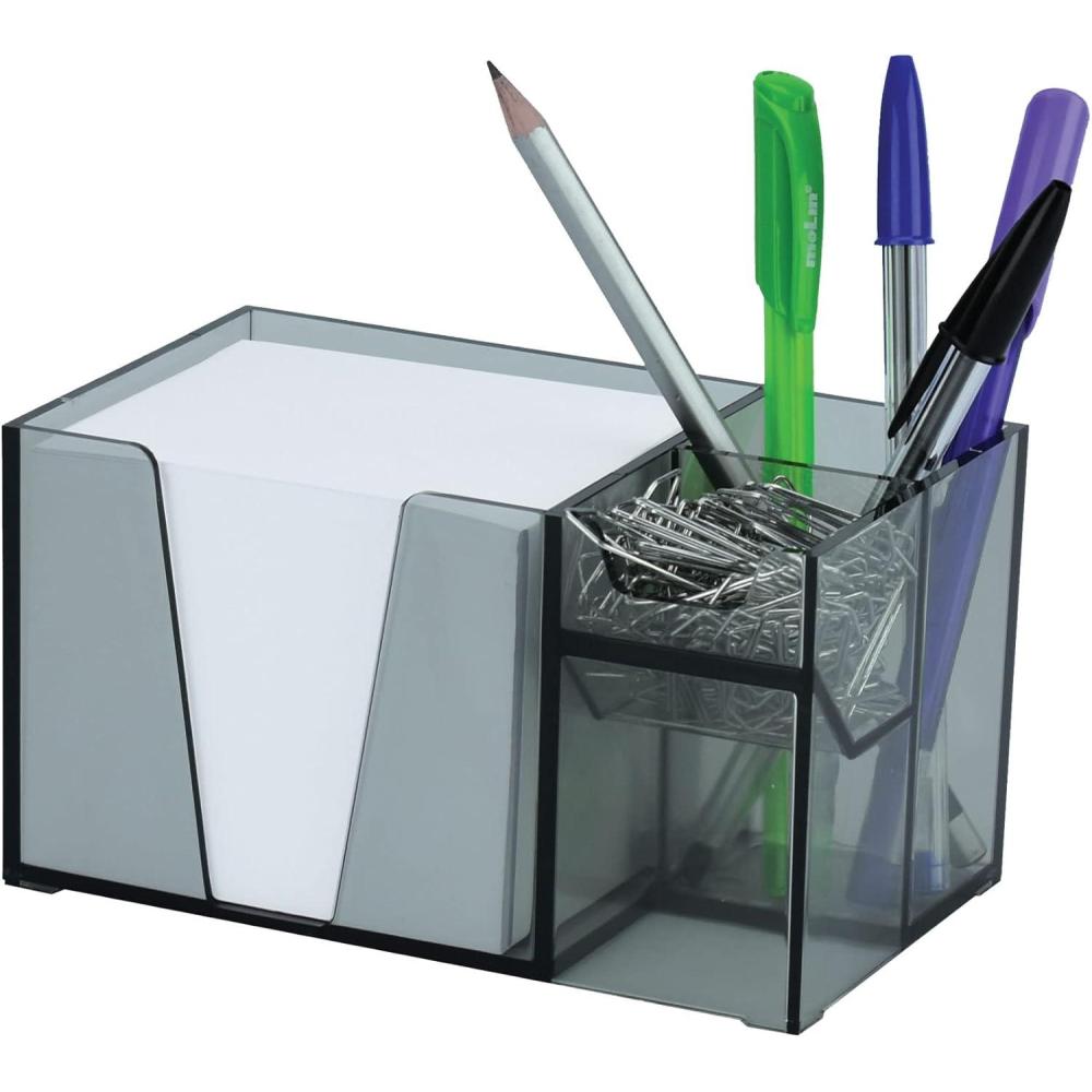 imageAcrimet Desktop Organizer Pencil Pen Paper Clip Caddy Holder Plastic White Paper Included Clear Smoke Color