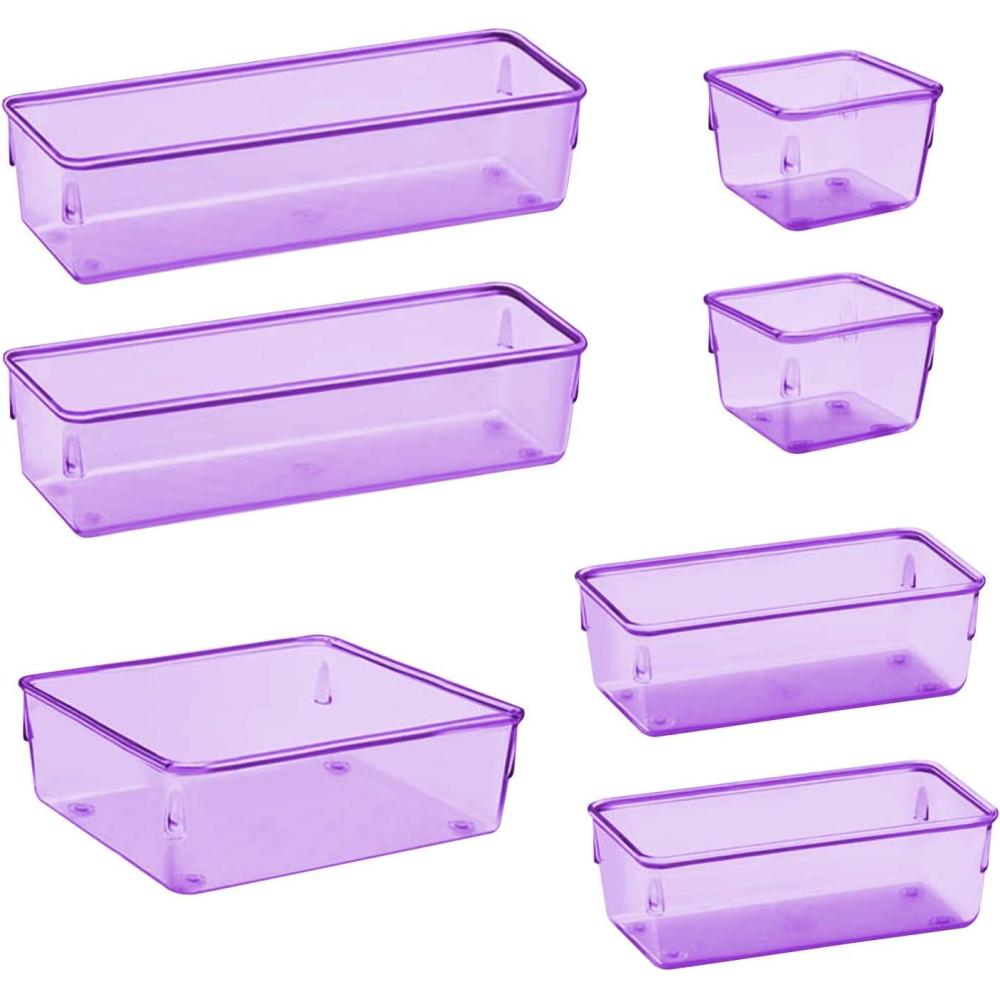 imageAcrimet Drawer Organizer Modular Box Tray Storage Bins for Office Home Makeup Kitchen Junk Drawer 7 Units  4 Sizes Clear Purple Plasticclear purple
