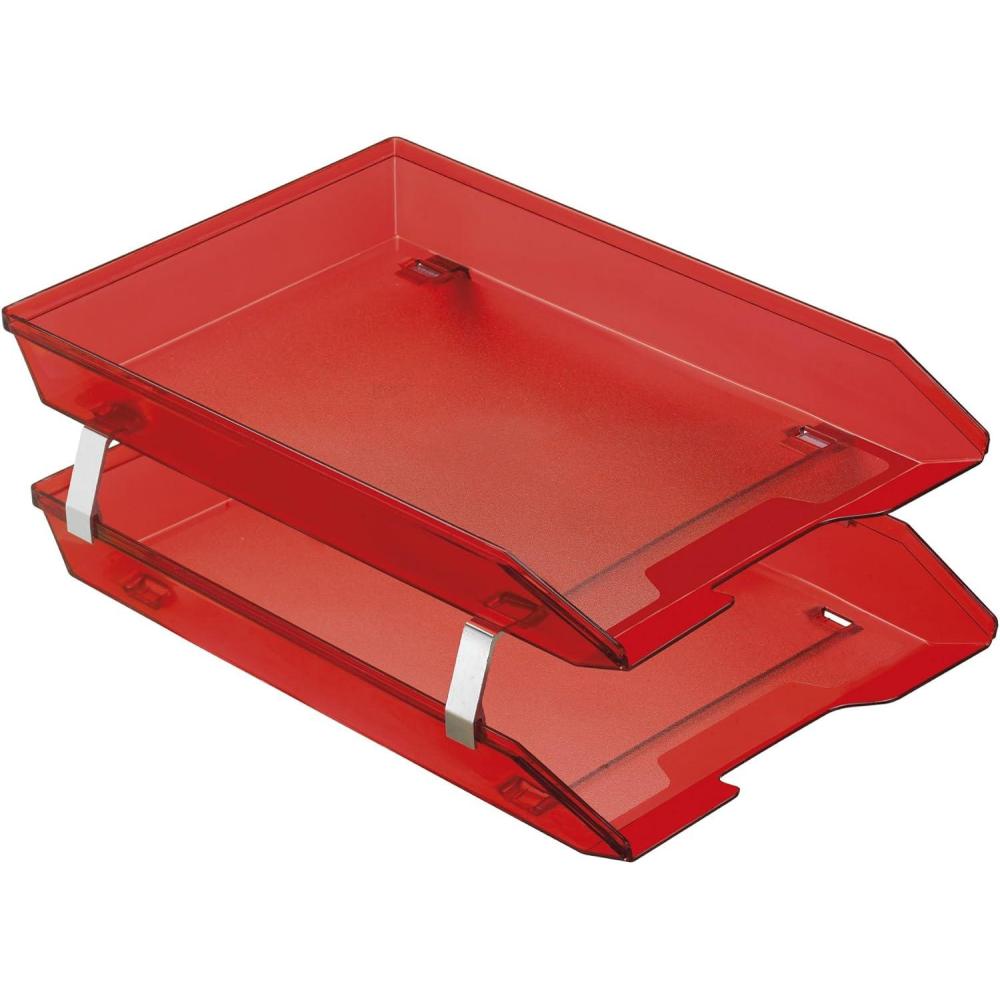 imageAcrimet Facility 2 Tier Letter Tray Front Load Letter SizeA4 Desktop File Organizer Plastic Clear Red Color