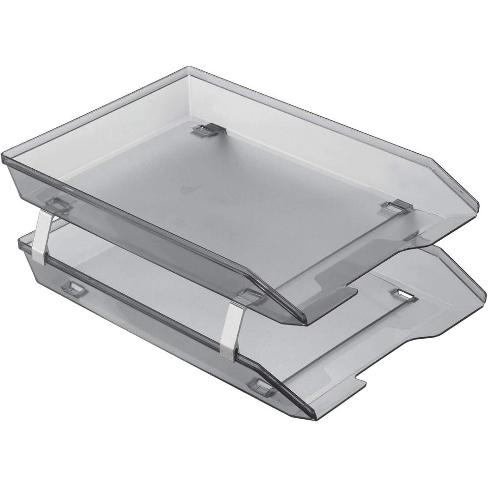 imageAcrimet Facility 2 Tier Letter Tray Front Load Letter SizeA4 Desktop File Organizer Plastic Clear Smoke ColorSmoke