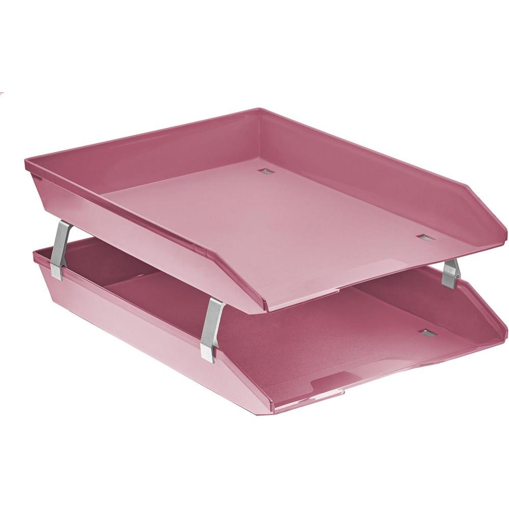 imageAcrimet Facility 2 Tier Letter Tray Front Load Letter SizeA4 Desktop File Organizer Plastic Solid Pink Color