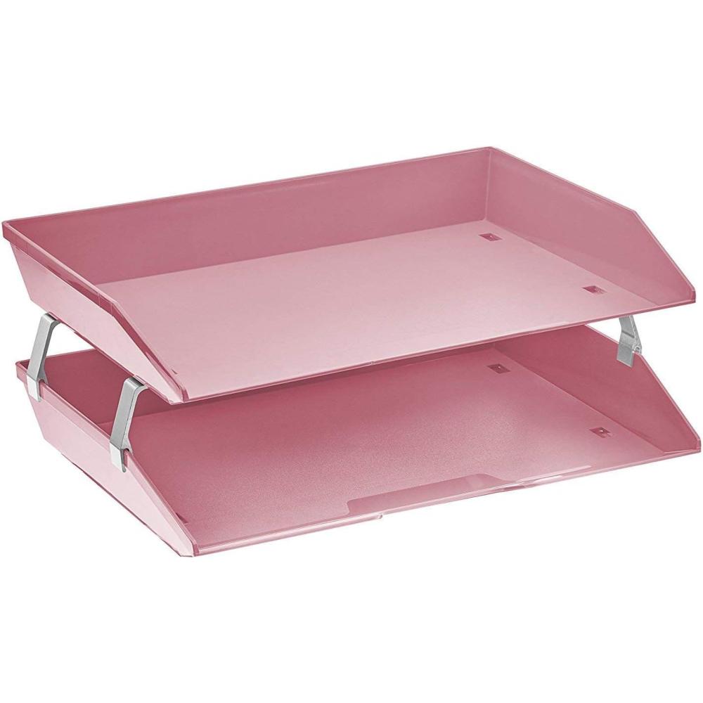 imageAcrimet Facility 2 Tier Letter Tray Side Load Letter SizeA4 Desktop File Organizer Plastic Solid Pink Color