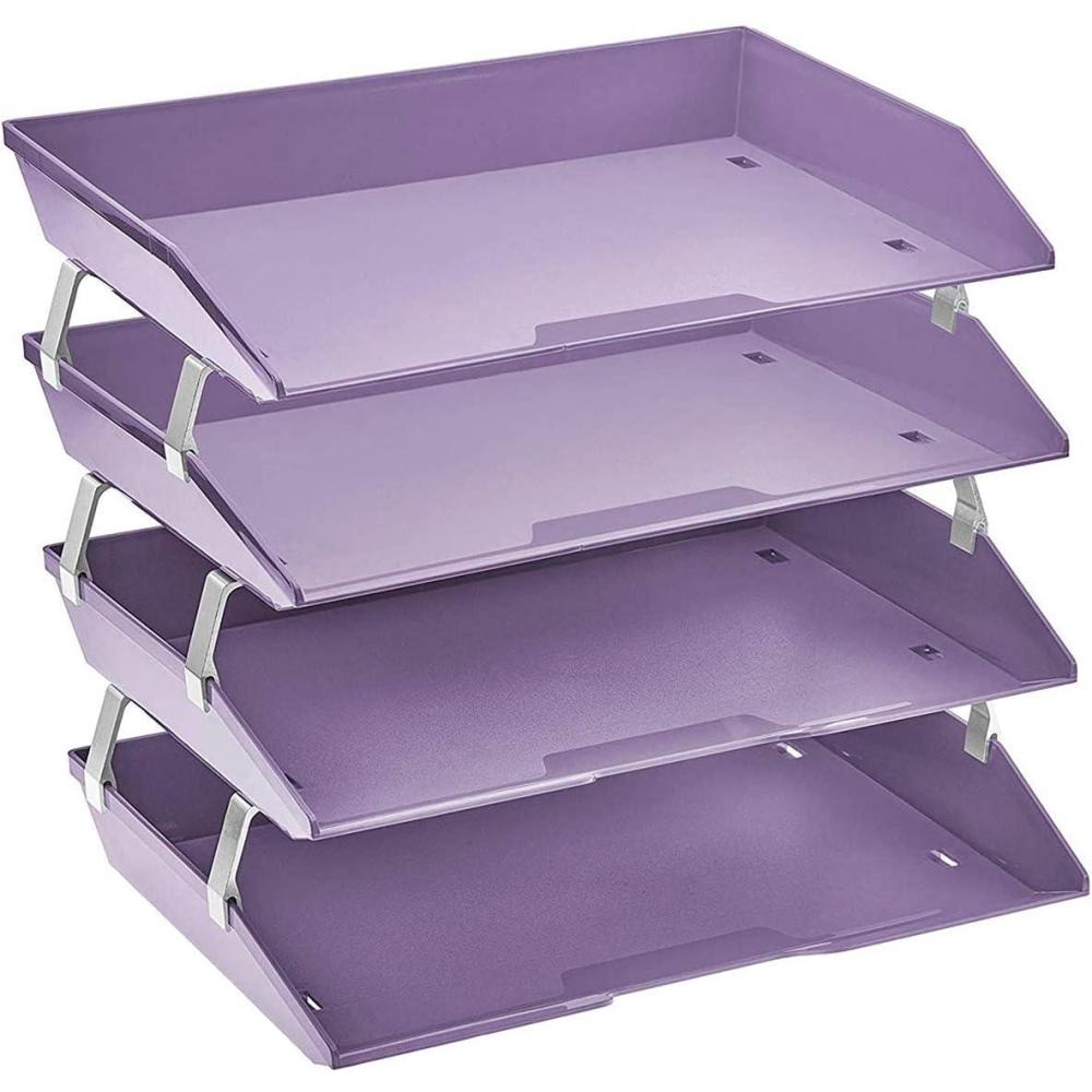 imageAcrimet Facility 3 Tier Letter Tray Side Load Letter SizeA4 Desktop File Organizer Plastic Clear Crystal ColorSolid Purple Color
