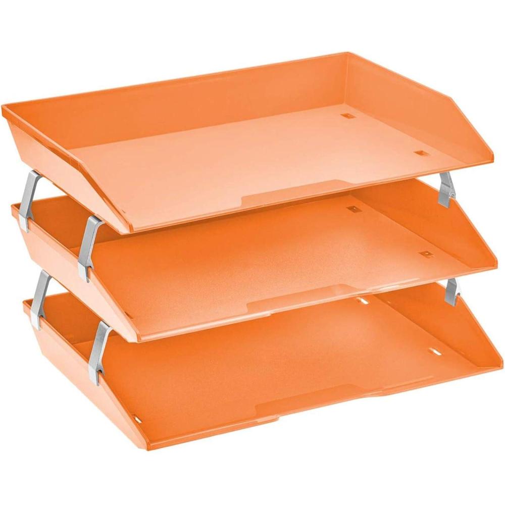 imageAcrimet Facility 3 Tier Letter Tray Side Load Letter SizeA4 Desktop File Organizer Plastic Solid Purple ColorOrange