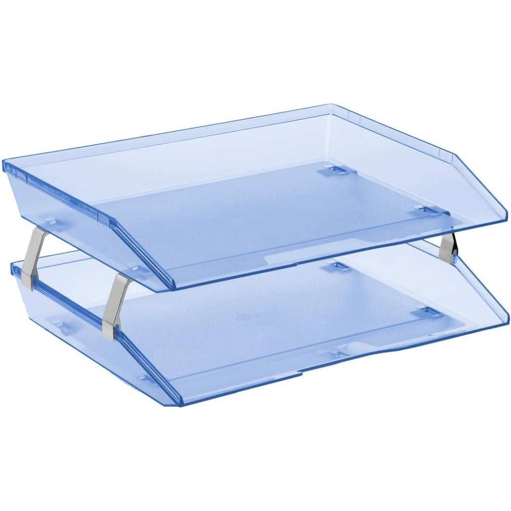 imageAcrimet Facility 4 Tier Letter Tray Side Load Letter SizeA4 Desktop File Organizer Plastic Clear PinkClear Blue