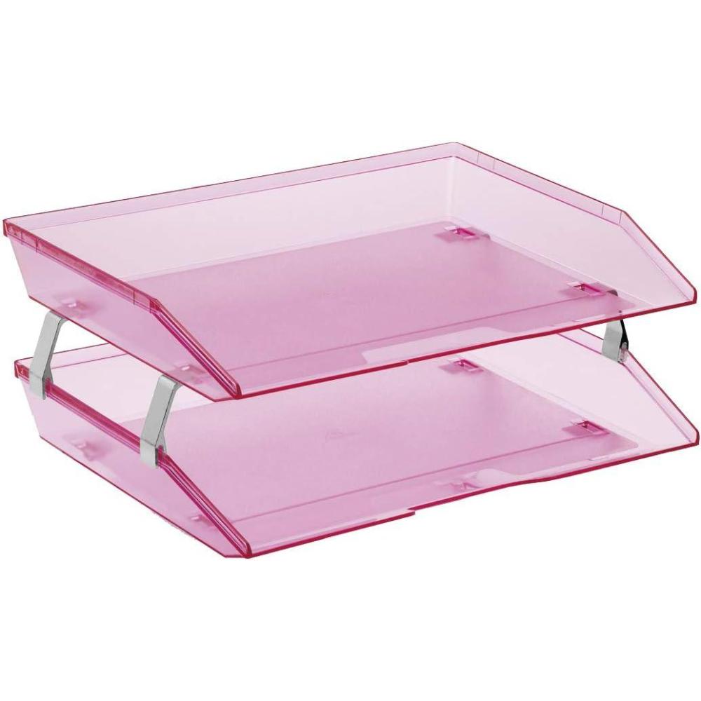 imageAcrimet Facility 4 Tier Letter Tray Side Load Letter SizeA4 Desktop File Organizer Plastic Clear PinkClear Pink Color
