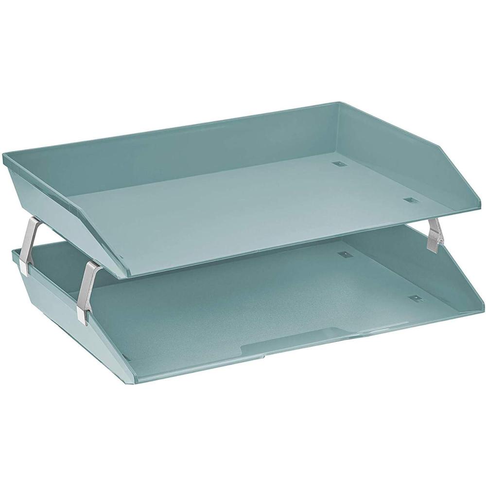 imageAcrimet Facility 4 Tier Letter Tray Side Load Letter SizeA4 Desktop File Organizer Plastic Clear PinkSolid Green Color