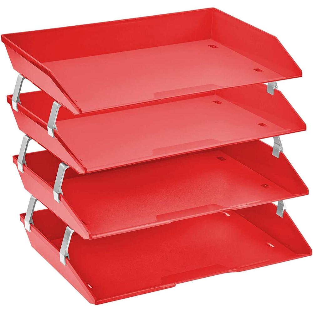 imageAcrimet Facility 4 Tier Letter Tray Side Load Letter SizeA4 Desktop File Organizer Plastic Clear PinkSolid Red Color