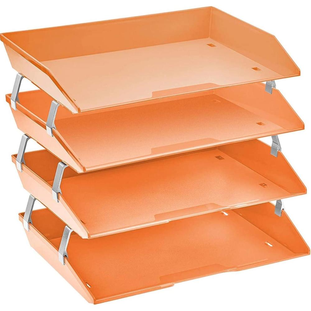 imageAcrimet Facility 4 Tier Letter Tray Side Load Letter SizeA4 Desktop File Organizer Plastic Orange Citrus