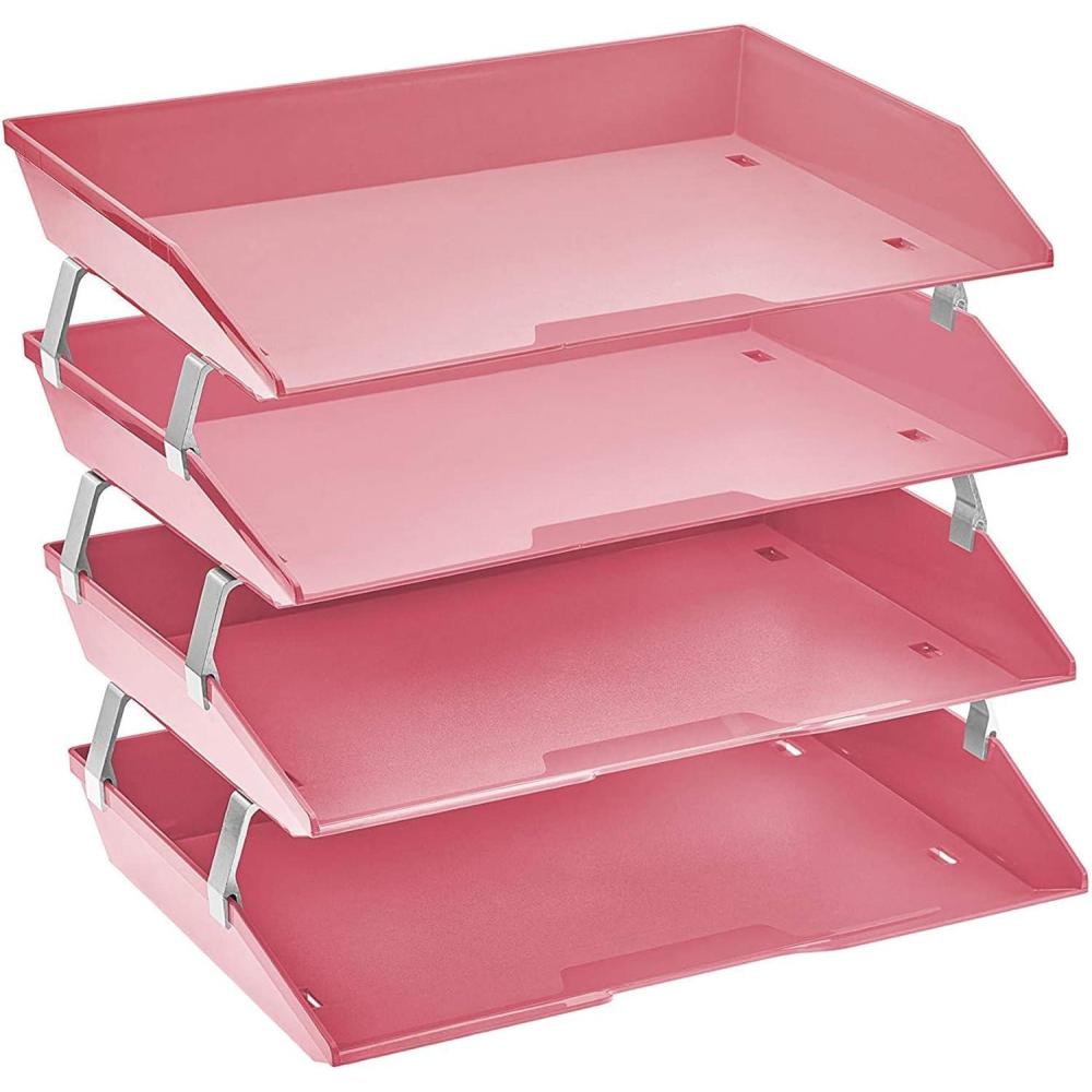 imageAcrimet Facility 4 Tier Letter Tray Side Load Letter SizeA4 Desktop File Organizer Plastic Solid Pink
