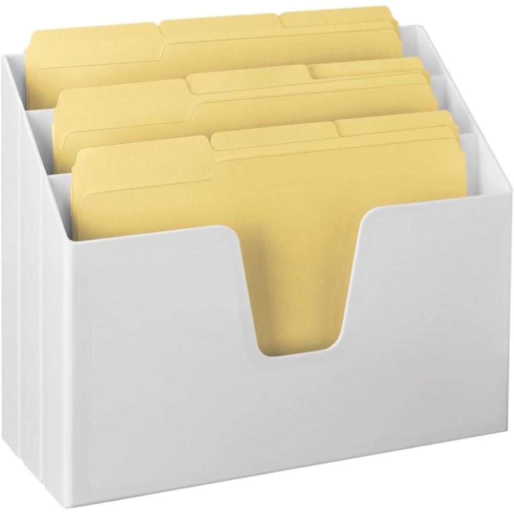 imageAcrimet Horizontal Triple File Folder Holder Organizer Includes 9 Manila Folders Letter Size Desktop File Storage for Home ampamp Office 3 Slot Desk Organizer for Paper Mail Documents White Color