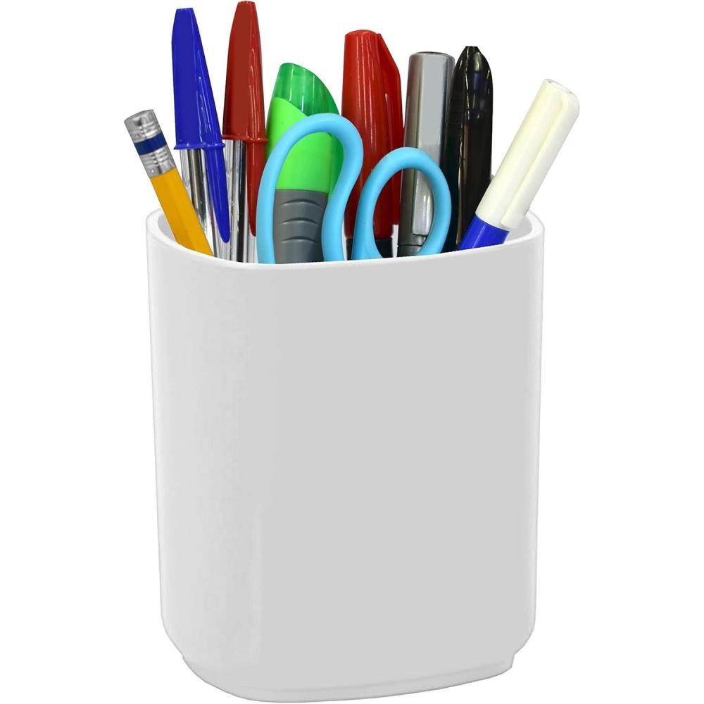 imageAcrimet Jumbo Pencil Holder Pen Cup Caddy SuperSized Desktop Organizer for Students Artists and Professionals Plastic White Color