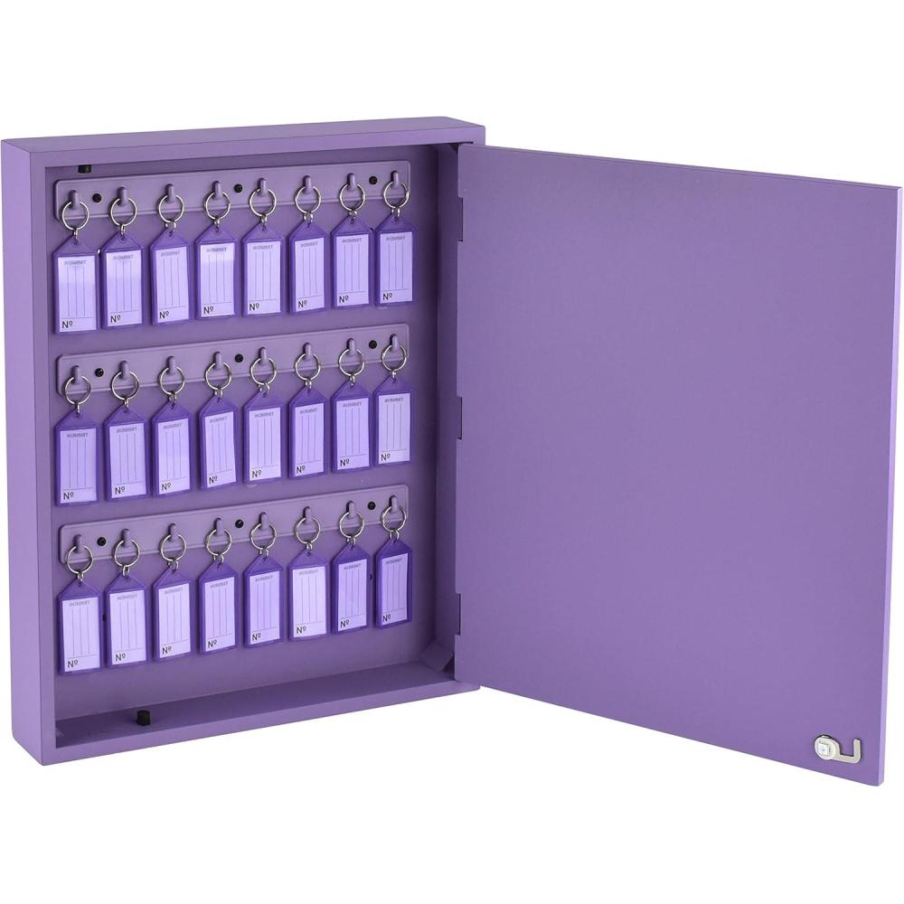 imageAcrimet Key Cabinet Organizer 24 Positions with Lock Wall Mount 24 Crystal Tags Included White CabinetPurple