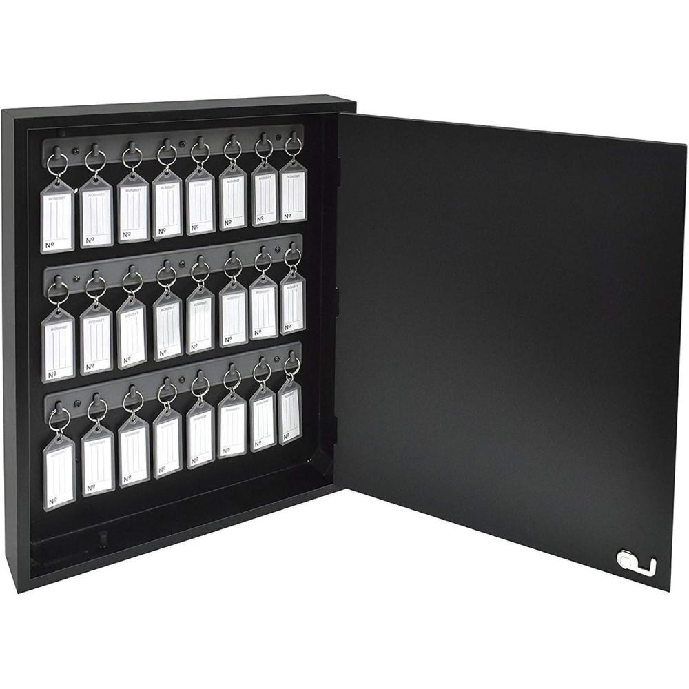 imageAcrimet Key Cabinet Organizer 24 Positions with Lock Wall Mount 24 Smoke Tags Included Black Cabinet