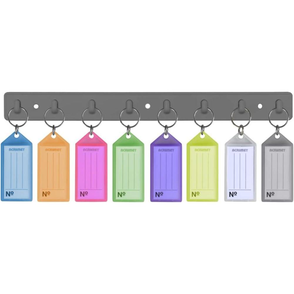 imageAcrimet Key Tag Rack w 8 Keyring Tags SelfAdhesive Key Storage Rack 1 Pack Assorted Color