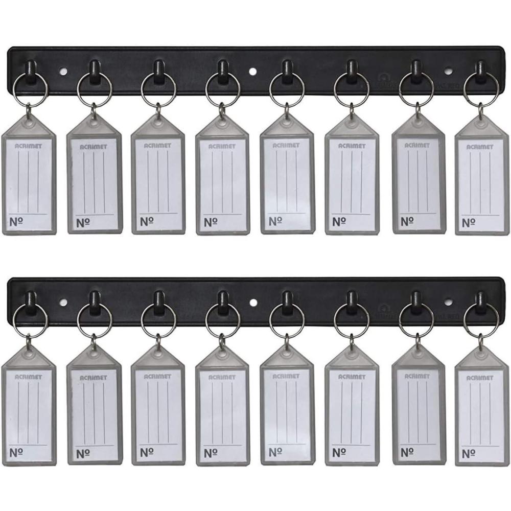 imageAcrimet Key Tag Rack w 8 Keyring Tags SelfAdhesive Key Storage Rack 2 Pack Black with Smoke Color