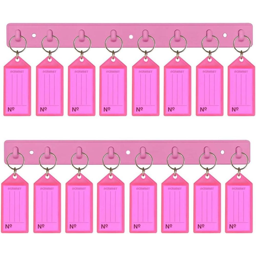 imageAcrimet Key Tag Rack w 8 Keyring Tags SelfAdhesive Key Storage Rack 2 Pack Pink with Clear Pink Color