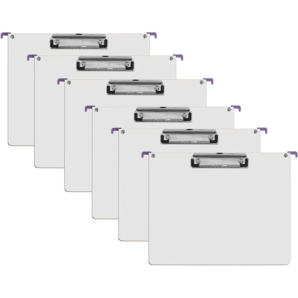 imageAcrimet Landscape Hanging File Folder Clipboard  Letter Size MDF Board with Low Profile Clip ampamp Side Hooks  Fits File Drawers Boxes ampamp Cabinets  White Front with Purple Hooks  6 Pack